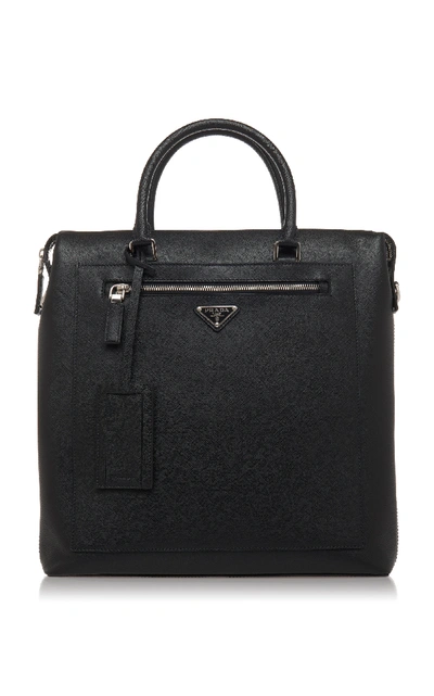 Prada Black Leather Tote With External Zip Pocket