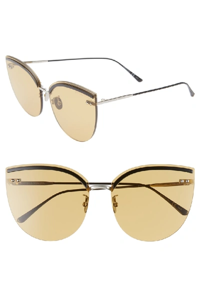 Bottega Veneta 62mm Oversize Rimless Cat Eye Sunglasses In Silver/ / Black/ Yellow