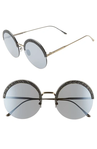 Bottega Veneta 60mm Rimless Round Sunglasses In Silver/ Black/ Gold