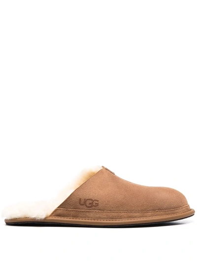 Ugg Hyde Shearling-lined Suede Slippers In Chestnut