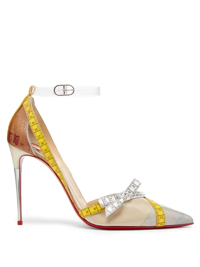Christian Louboutin Metripump 100 Tape-trimmed Patent-leather And Pvc Pumps In Neutral