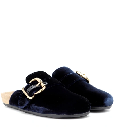 Prada Velvet Slippers In Blue