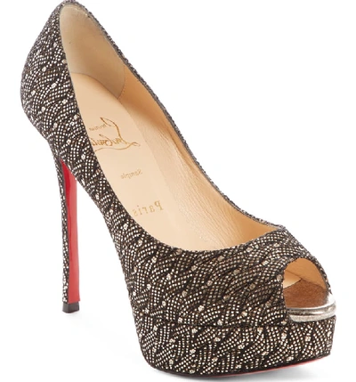 Christian Louboutin Fetish Peep 130mm Platform Glittered Red Sole Pumps In Silver
