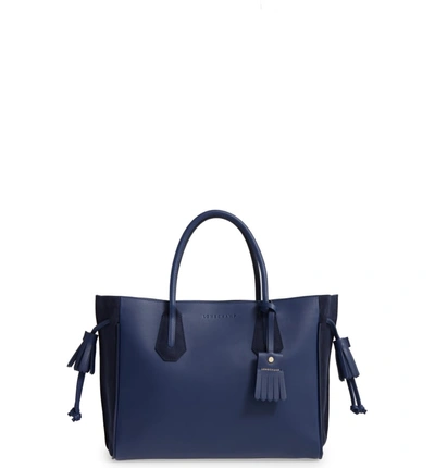 Longchamp P&eacute;n&eacute;lope Small Leather & Suede Tote Bag, Blue In Blue/gold