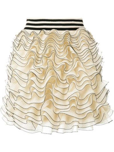 Alexander Mcqueen Layered Ruffle Knit Skirt, Ivory In Ivory-black