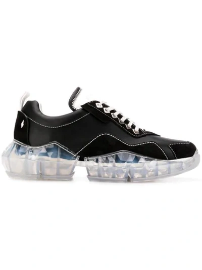 Jimmy Choo Diamond/m Black And White Calf Leather And Suede Trainers With Chunky Platform