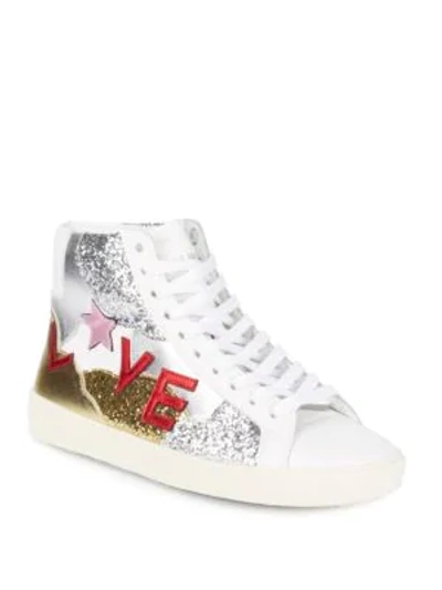 Saint Laurent Court Classic Love High-top Sneakers In White