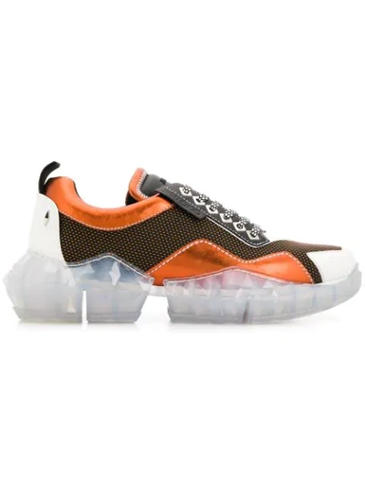 Jimmy Choo Diamond/m Amber Mesh And Leather Mix Trainers With Chunky Platform In Orange
