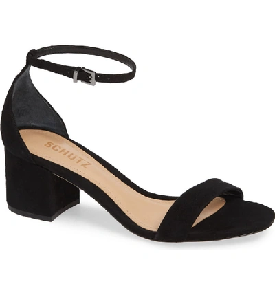 Schutz Chimes Ankle Strap Sandal In Black Leather