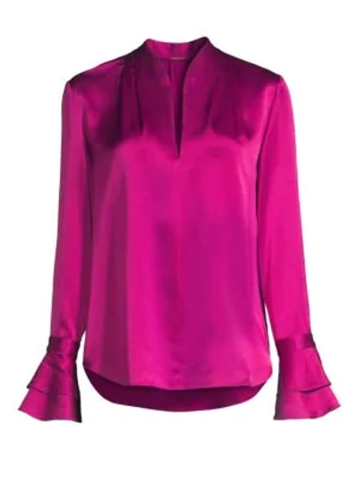 Elie Tahari Judith Long-sleeve Silk Blouse W/ Tiered Cuffs In Orchid