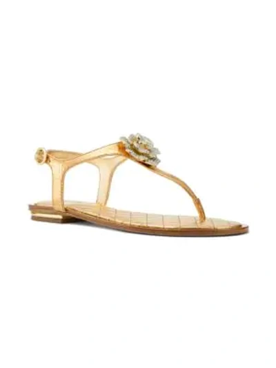 Michael Michael Kors Lucia Flat Metallic Leather Thong Sandals In Old Gold
