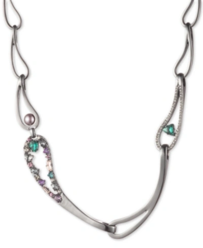 Carolee Hematite-tone Crystal & Imitation Pearl Link 17" Collar Necklace In Multi