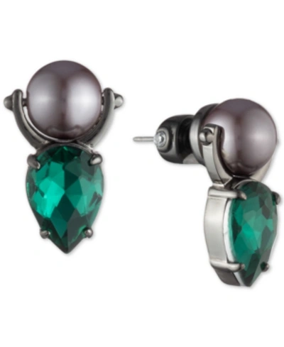 Carolee Hematite-tone Crystal & Imitation Pearl Door Knocker Drop Earrings In Purple