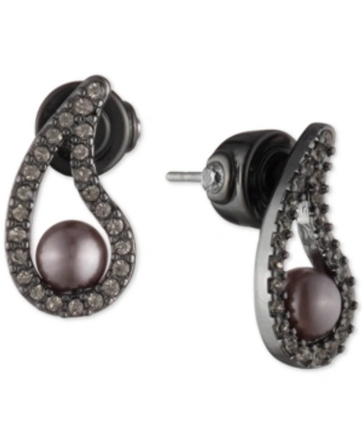 Carolee Hematite-tone Pave & Imitation Pearl Stud Earrings In Purple