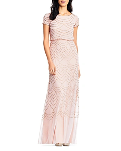 Adrianna Papell Beaded Blouson Gown In Blush/gold