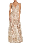 Dress The Population Sidney Deep V-neck 3d Lace Gown In Pink Floral