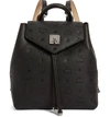Mcm Essential Monogrammed Small Leather Convertible Backpack In Black/silver