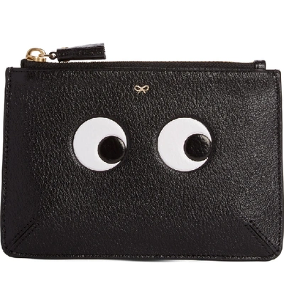 Anya Hindmarch Eyes Leather Zip Pouch - Black In Black/ Light Grey