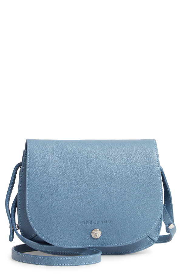 Longchamp Small Le Foulonne Leather Crossbody Bag Blue In Nordic