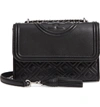 Tory Burch Small Fleming Leather Convertible Shoulder Bag In Black / Silver