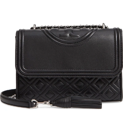 Tory Burch Small Fleming Leather Convertible Shoulder Bag In Black / Silver