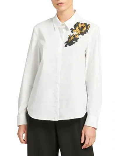 Donna Karan New York Floral Graphic Button Down Top In White