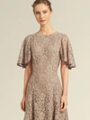 Donna Karan Lace Dress With Ruffle Sleeves In Thistle