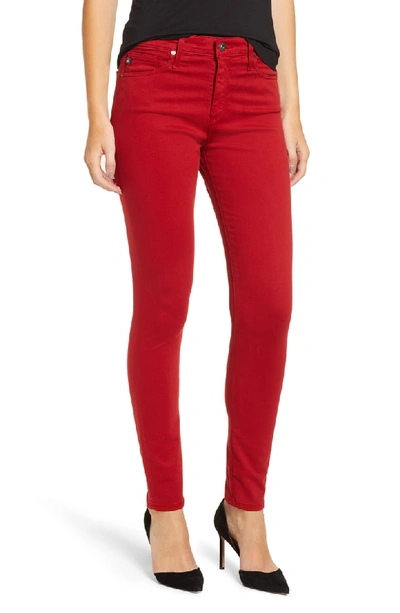 Ag Farrah Ankle Skinny Brushed-sateen Jeans In Red Amaryllis