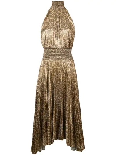 A.l.c Leopard Renzo Pleated A-line Handkerchief Dress In Metallic Gold