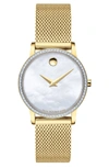Movado 28mm Museum Classic Diamond Mesh Watch, Gold In White/gold