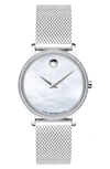 Movado Museum Classic Diamond Silver-tone Watch, 28mm In White/silver