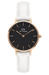 Daniel Wellington Classic Petite Leather Strap Watch, 28mm In White/ Black/ Rose Gold