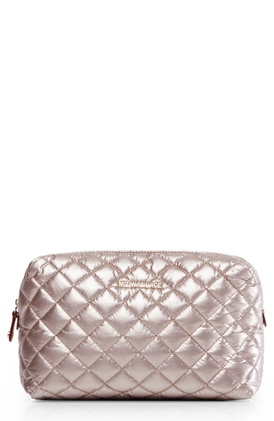 Mz Wallace Mica Quilted Nylon Cosmetics Case In Rose Gold Metallic