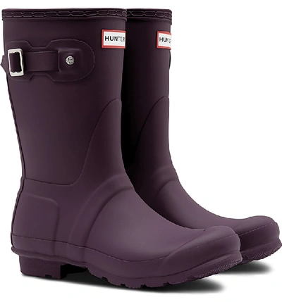 Hunter Original Short Back Adjustable Waterproof Rain Boot In Black Grape