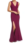 Dress The Population Sandra Plunge Crepe Trumpet Gown In Dark Magenta