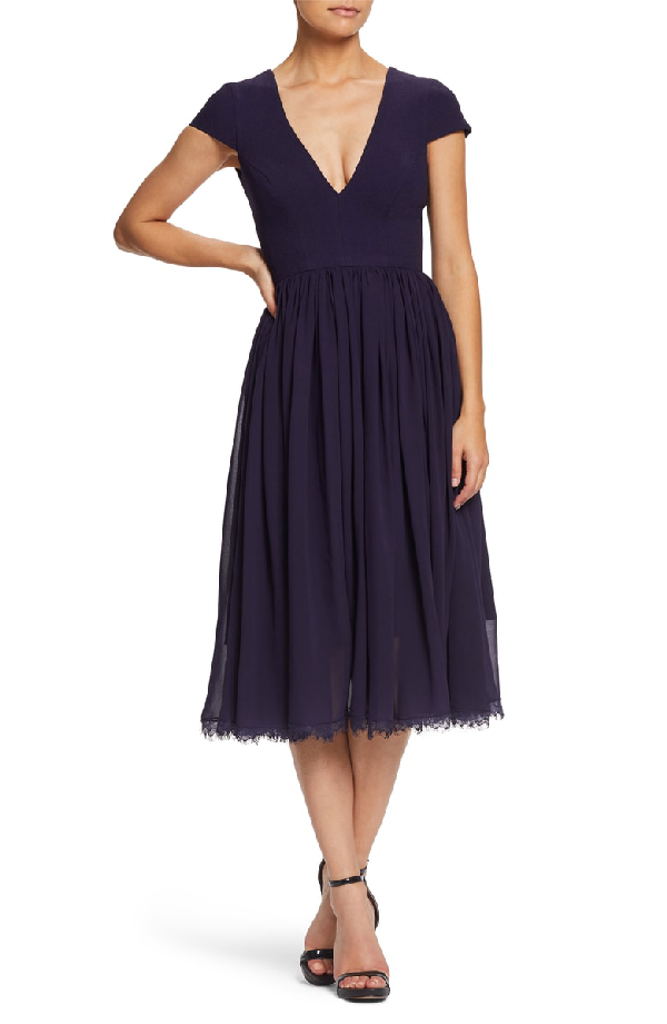 corey chiffon fit & flare dress dress the population