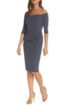 Eliza J Off The Shoulder Sheath Dress In Steel
