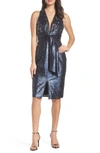 Harlyn Plunge Neck Sequin Dress In Navy