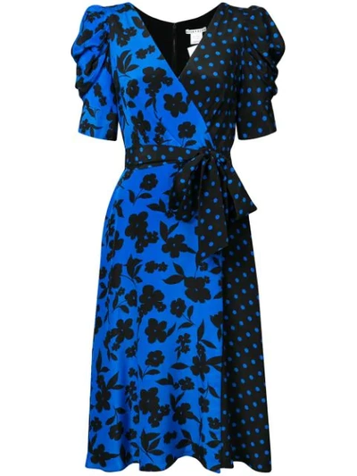 Alice And Olivia Siona Wrap-effect Printed Silk Crepe De Chine Dress In Blue