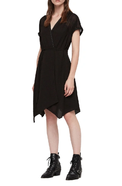 Allsaints Claria Asymmetrical Hem Dress In Black