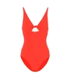 Tory Burch Knot Front One Piece Swimsuit W/ Cutout In Poppy Red