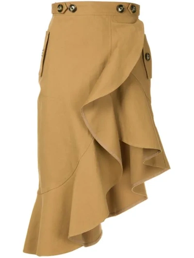 Self-portrait Asymmetric Ruffled Cotton-canvas Skirt In Neutral