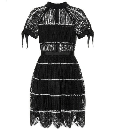 Self-portrait Scallop-trimmed Monochrome Crochet Dress In Black
