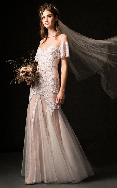 Temperley London Bridal Phoebe Off Shoulder Gown With Embroidered Bodice In  White | ModeSens