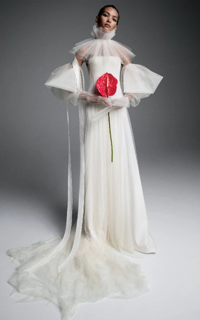 Vera Wang Virginie Strapless A-line Gown With Draped French Tulle 