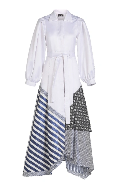 Amira Haroon Asymmetrical Satin Maxi Shirt Dress In White