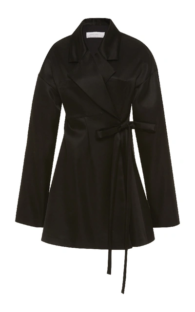 Marina Moscone Waist-tie Silk-satin Jacket In Black