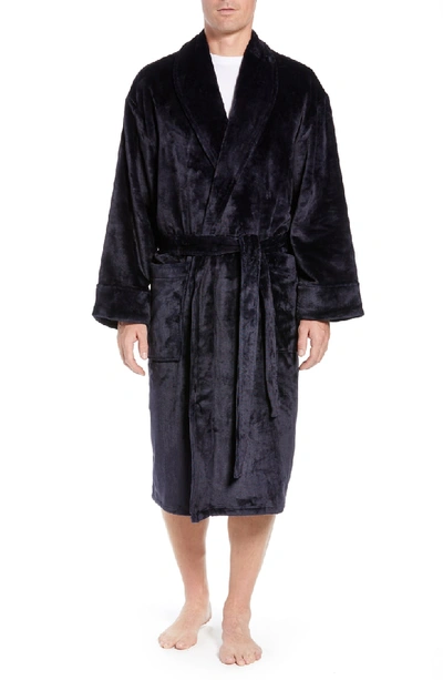 Daniel Buchler Chevron Fleece Robe In Midnight/ Wine