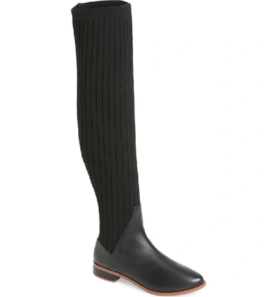 Kelsi Dagger Brooklyn Alva Over The Knee Sock Knit Boot In Black Leather