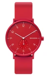 Skagen Aaren Kul?r Rubber Strap Watch, 36mm In Red   / Aluminum